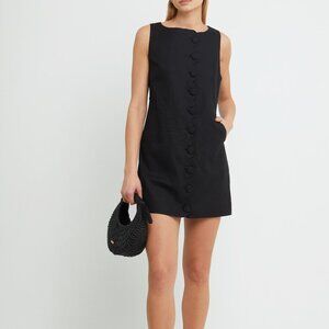 Kourt Few Moda Flax Blend Mod Style Dress Oversized Button Scalloped Front